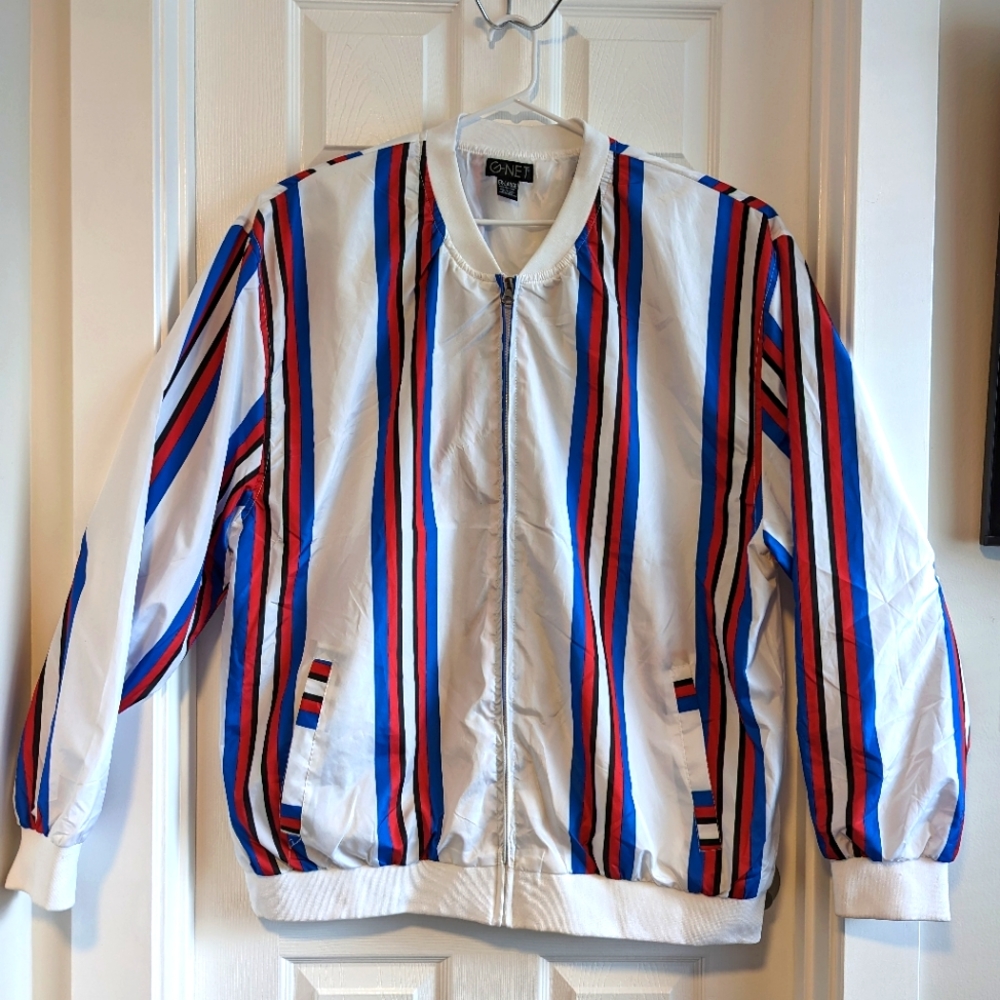 G-NET Men's 5XL Polyester Striped Full Front Zip Windbreaker Jacket
